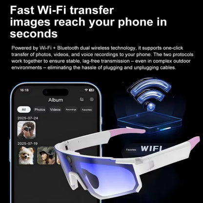 Lenovo 1600w AI Smart Camera Glasses Anti-shake 1080P Video Photo Cycling Sport ChatGPT Sunglasses DualMic 32GB Windproof Goggle