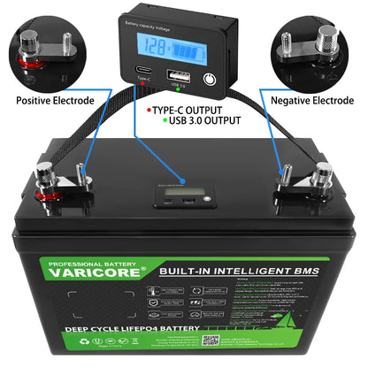 12.8V 180AH LiFePO4 Battery 12V 4s LED Display Lithium Power Batteries for Campers, Golf Cart, Off-Road, Solar & Wind Energy Sto