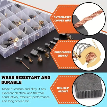 120-Piece Carbon Brush Combination Set, Carbon Brushes for Home Renovation Power Tools in 12 Sizes to Choose From, Suitable for Angle Grinders, Impact Drills, Electric Drills, Electric Hammers, and Circular Saws for Repair an