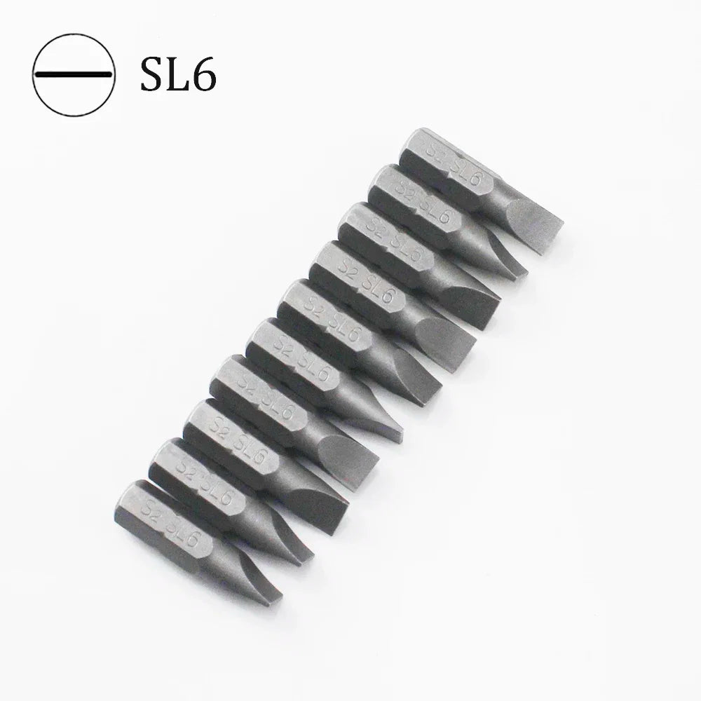 10Pcs 1/4" 25mm Slotted SL2.5-SL7 Screwdriver Bit Set Repair Tools Screwdrivers Kit Hex Shank Drill Bit For Power Household Tool