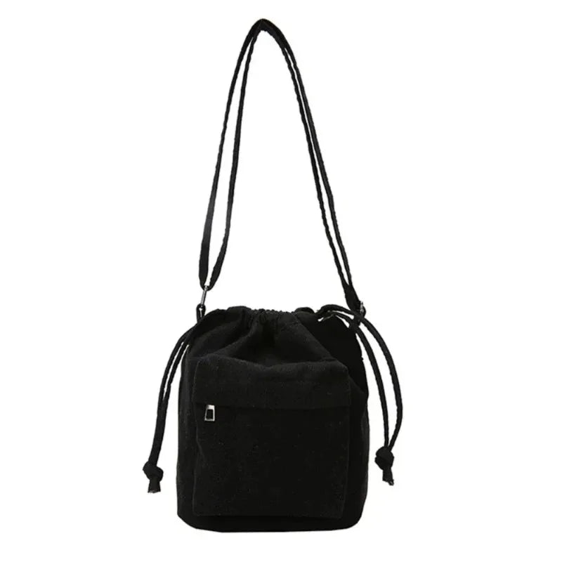 Korean Style Women's Shoulder Bag Drawstring Bucket Bag Casual Light Youth Crossbody Bag Whole New Middle Bag