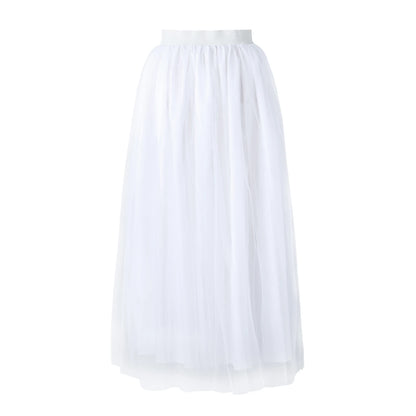 Women's Tulle Maxi Skirt Floor Length Layered High Waist Split Skirt A-Line Puffy Mesh Tutu Skirt for Elegant Lady Wedding Party