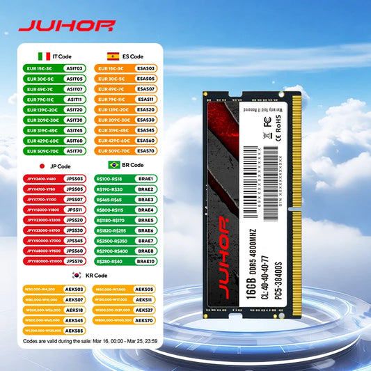 JUHOR Notebook Ram DDR5 16GB 4800MHz 5600MHz Laptop Memory ram