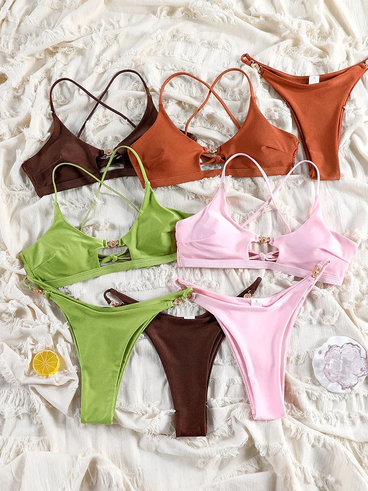 Rinabe Solid Bikini Set Sexy Bikinis Cut Out Swimsuit For Women Low Waist Bathing Suits 2026 Bathsuit Summer Beach Wear