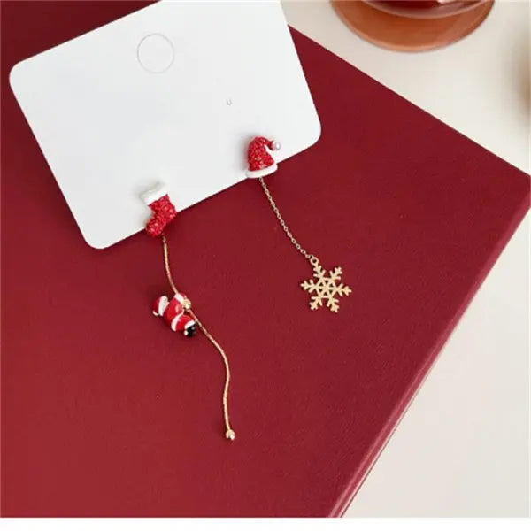 Christmas Asymmetrical Santa Claus Long Tassel Earrings for Women Elegant Snowflake Xmas Tree Elk Earrings Party Jewelry Gifts