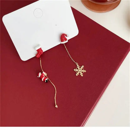 Christmas Asymmetrical Santa Claus Long Tassel Earrings for Women Elegant Snowflake Xmas Tree Elk Earrings Party Jewelry Gifts