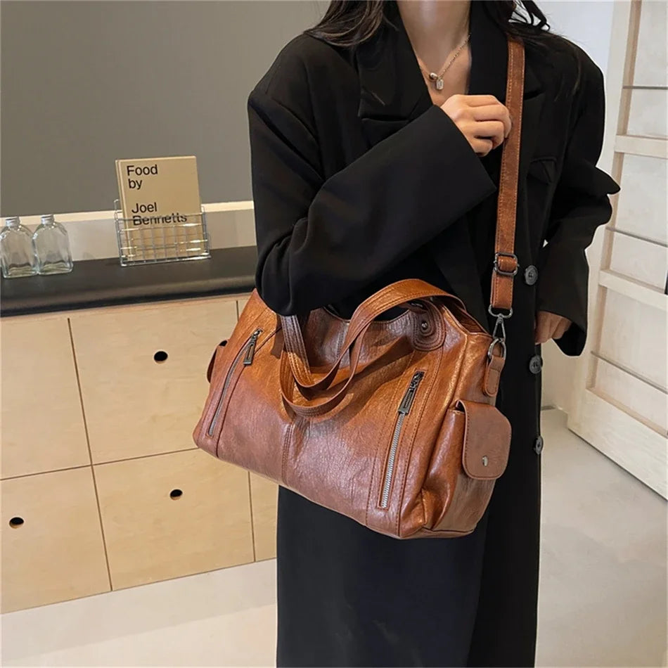 Winter Female Handbag Large Capacity Shoulder Bags Big Tote Bag Ladies Soft Leather Hobos Messenger Bags Women Shopper Bag Sac