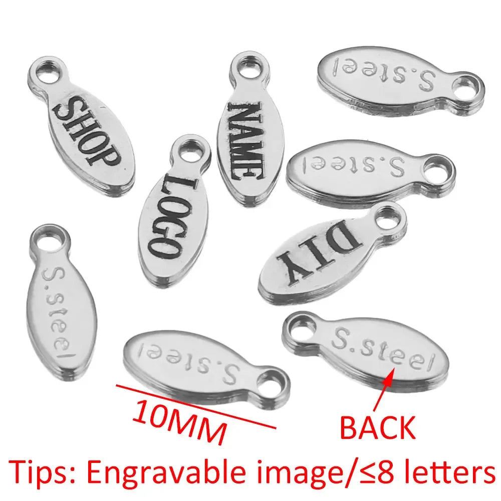 50pcs Customized Custom Laser Engrave Name LOGO Stainless Steel Personalized Necklace Extend Chain Tail Tag Jewelry Wholesale