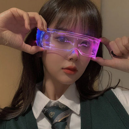 LED Luminous Colorful Sunglasses Modern Punk Goggle Men Women Halloween Christmas Glowing Decorative Glasses Cosplay Party Prop