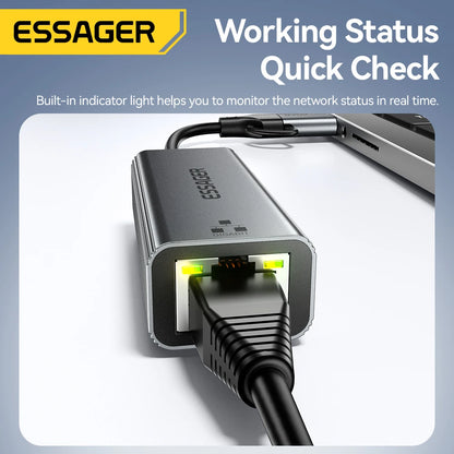 Essager 2-in-1 Ethernet Adapter USB-A/Type-C to RJ45 Network Card 1000Mbps Ethernet Gigabit Adapter Lan Card for MacBook Laptop