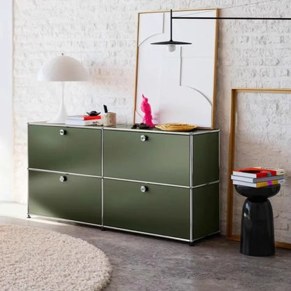 Living Room Sideboard Storage Cabinets Modular Combination Metal Frame for Office Drawers Large Storage Customizable Olive Green