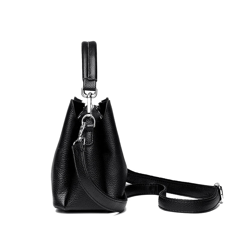 100% cowhide Bag Casual Women Hobos Handbags Bucket Bags New Women's Fashion Handbags Retro Solid Color Leather Shoulder wallet