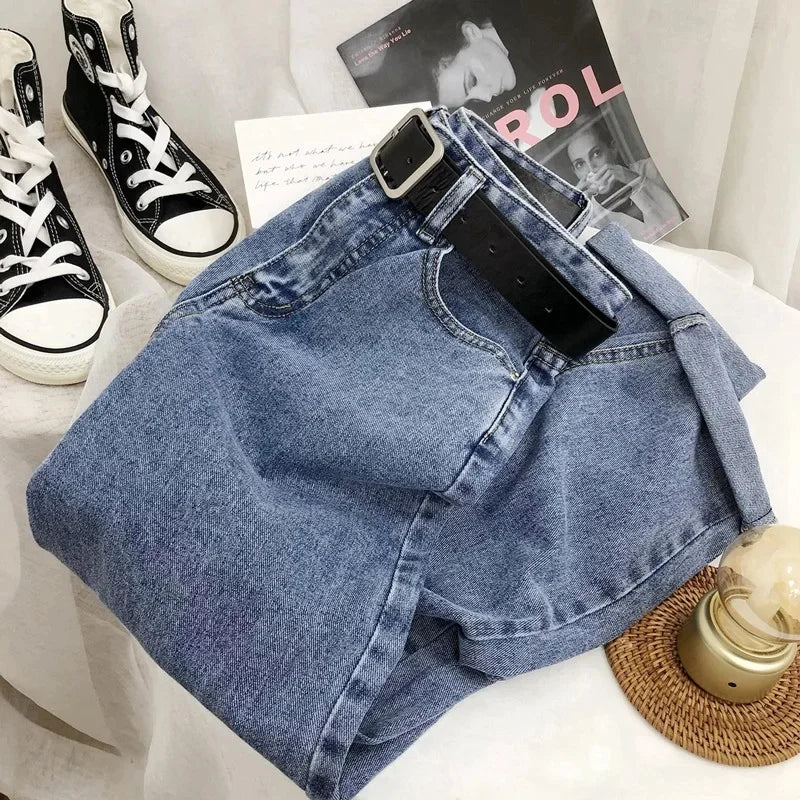 High Waist Harlan Denim Jeans Women Students Straight Leg Loose Slimming Spring Autumn New Style Old Dad Cucumber Trendy