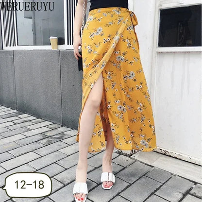 WERUERUYU Wrap Skirts Women Casual Chiffon Tie-Waist Ruffle Wide Leg Loose