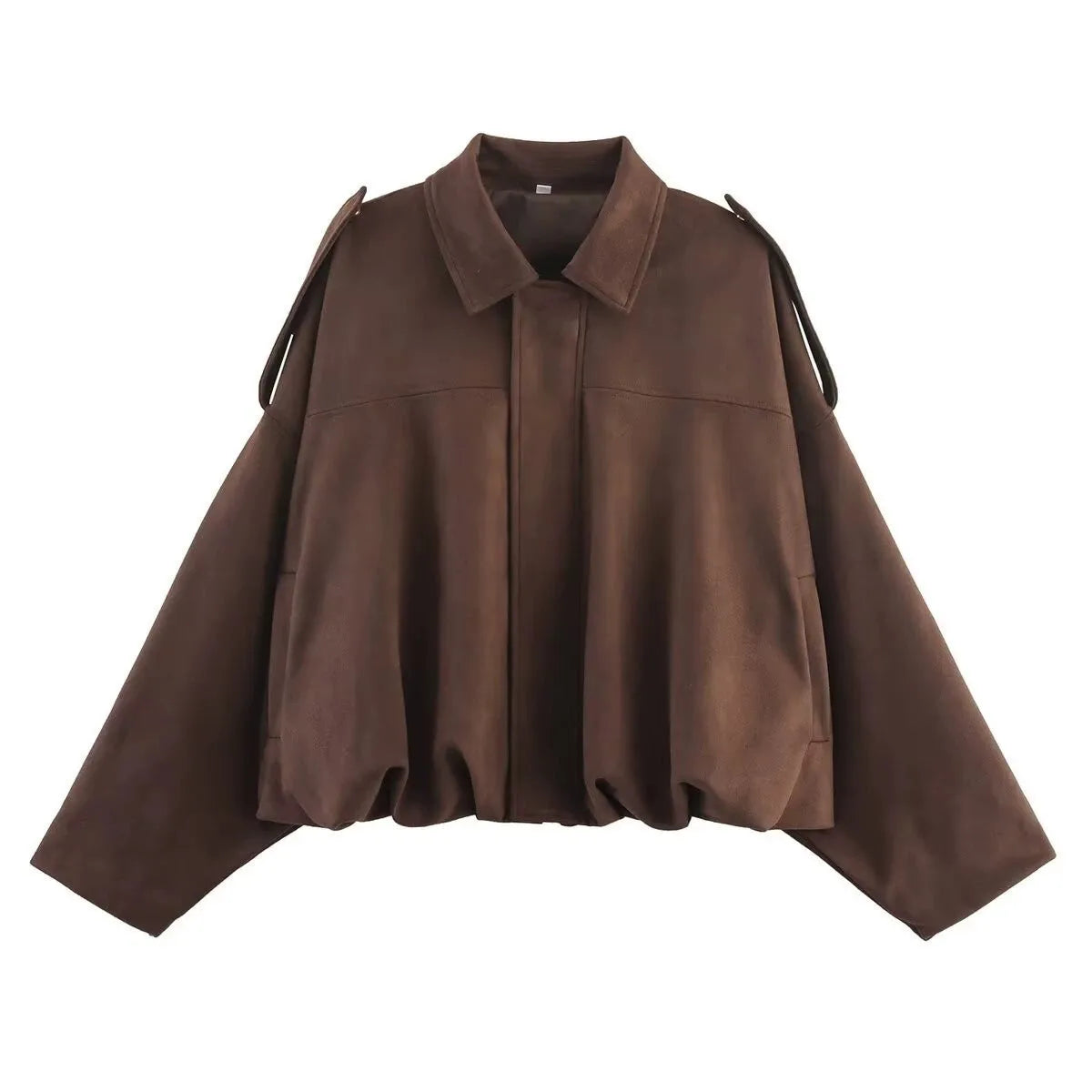 PRINTKAOIR Women's Bomber Jacket Lapel Long Sleeve Zipper Suede Jacket Women High Street Cropped Racing Jackets Coats Outerwears