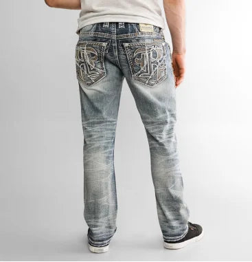 High Street Fashion Trendy Embroidery Pattern Harajuku Gothic Straight Wide Legs Casual Loose Punk Washed Old Denim Trousers