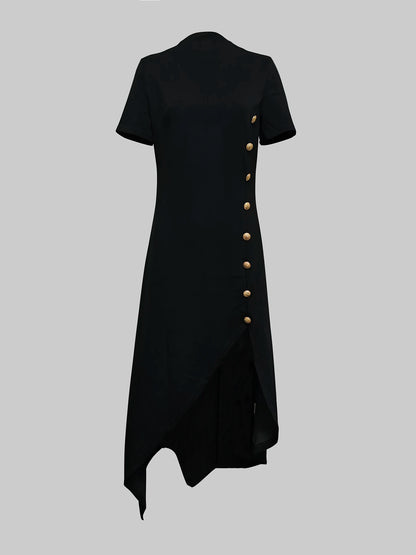 Modigirl Wedding Black Dresses for Women Gold Button Clothes Asymmetrical 2025 Summer Woman Short Sleeves Party Maxi Dresses