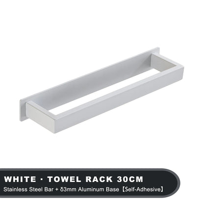 Black Stainless Steel Towel Holder No Drill Wall Shower Towel Shelf Kitchen Towel Hanger Rail Bathroom Towel Rack Self Adhesive