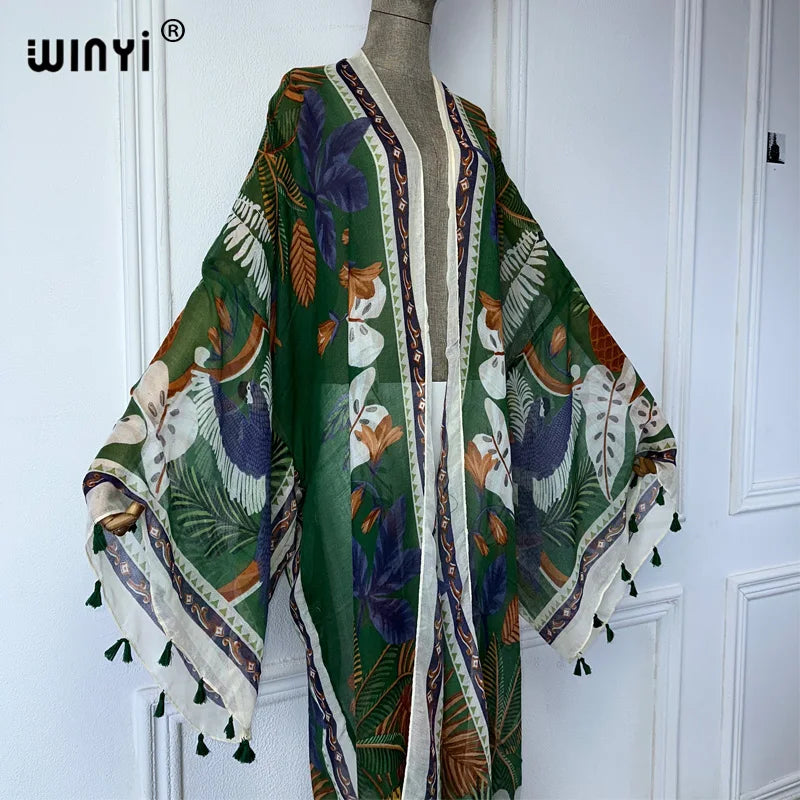 WINYI summer outfit kimono africa boho print beach cover up muslim dress cardigans beach wear women abaya dubai luxury kaftan