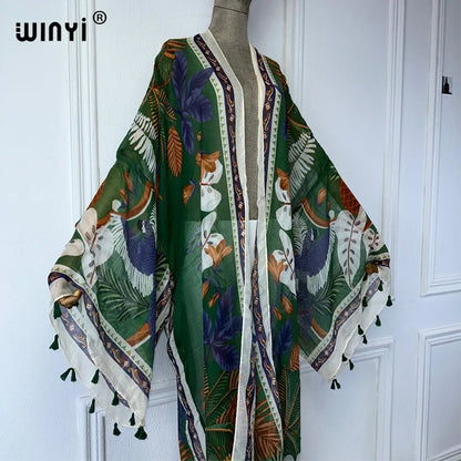 WINYI summer outfit kimono africa boho print beach cover up muslim dress cardigans beach wear women abaya dubai luxury kaftan