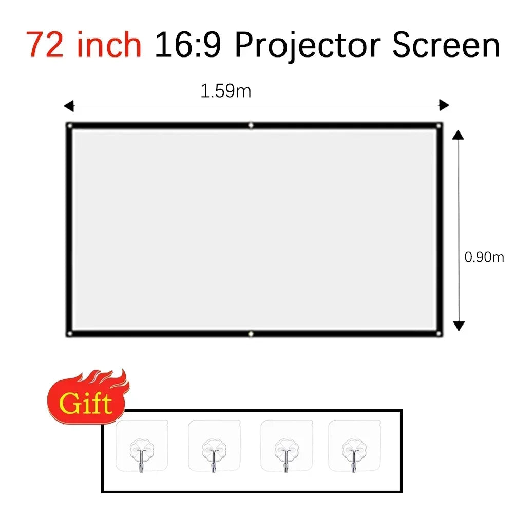 Projectors Screen Fabric Projector Cloth Anti-light 60 72 84 100 120 150inch  Home Outdoor Office Simple Curtain Accessories