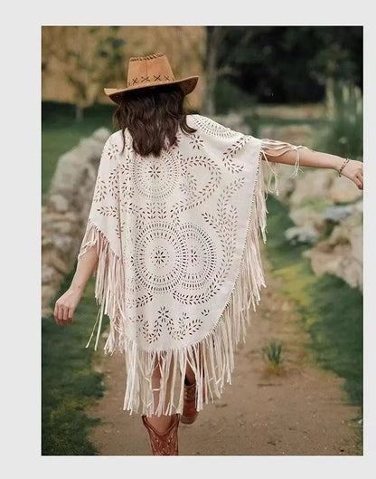 Women's Tassels Sleeveless Vest Hippie Faux Suede Fringe Jackets Cardigan Summer Hollow Waistcoat Outwear Tops