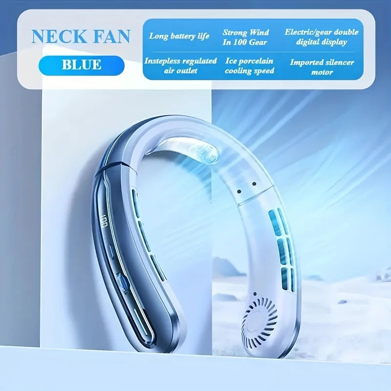 Lenovo Digital Display Neck Hanging Fan Portable 5 Speed Ultra Hanging Neck Fan USB Rechargeable Refrigeration Leafless Fan