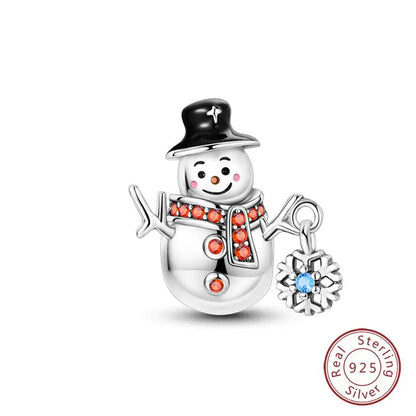 Original 925 Sterling Silver Charms Beads Winter Snowflake Snowman Igloo Penguin Pendant Fit Bracelet Women Jewelry Gift