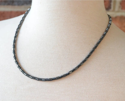 Heishi Turquoise Men Necklace with Hematite  Men Gemstones Necklace  Stone Necklace Onyx Mens Necklace