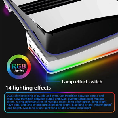 Horizontal Stand for Ps5 Pro Digital and Optical Drive Version Console with 14 Light Mode 4 USB Hubs Storage Display Stand