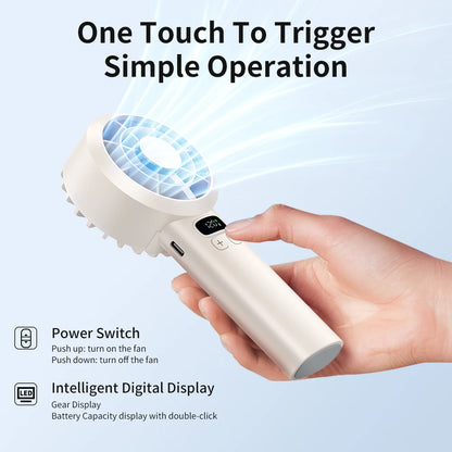 Portable Handheld Fan USB Rechargeable Mini Fan High Speed Cooling Fan with LED Digital Display for Travel Camping Outdoor