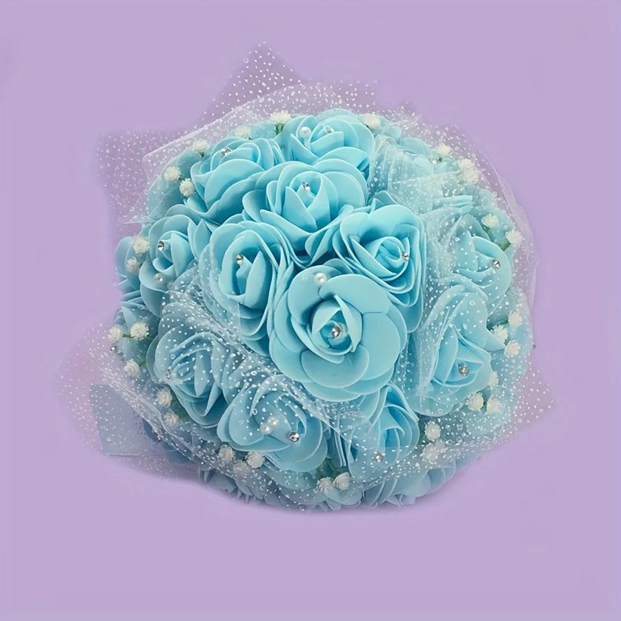 1pc Blue Artificial Rose Bouquet, Real Touch Hydrangea Bouquet, Wedding Engagement Birthday Bride Decoration Bouquet