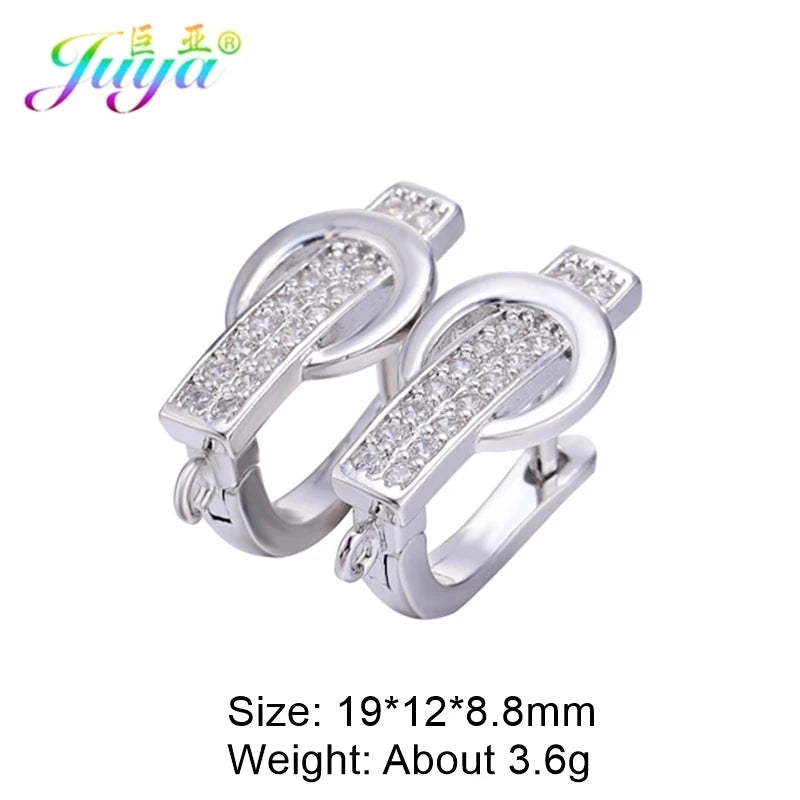 Juya 18K Gold Silver Plated Fastener Bales Fixture Earring Hook Locks For DIY Women Fashion Crystal Agate Charms Earrings Making