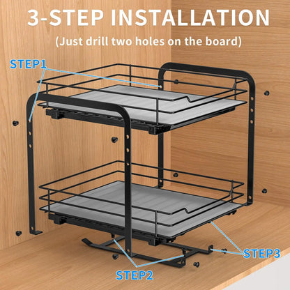 Floor Guard Spice Rack Organizer for Cabinet Black 2 Tier Pull Out Spice Racks for Height Adjustable Kitchen Storage Rack