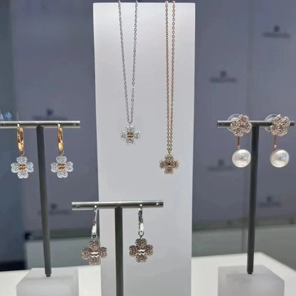 2026 New Trend Fine Jewelry Set Original Charm Luxury Lucky Grass Crystal Fashion Necklace Ring Earrings Romantic Gift for Women