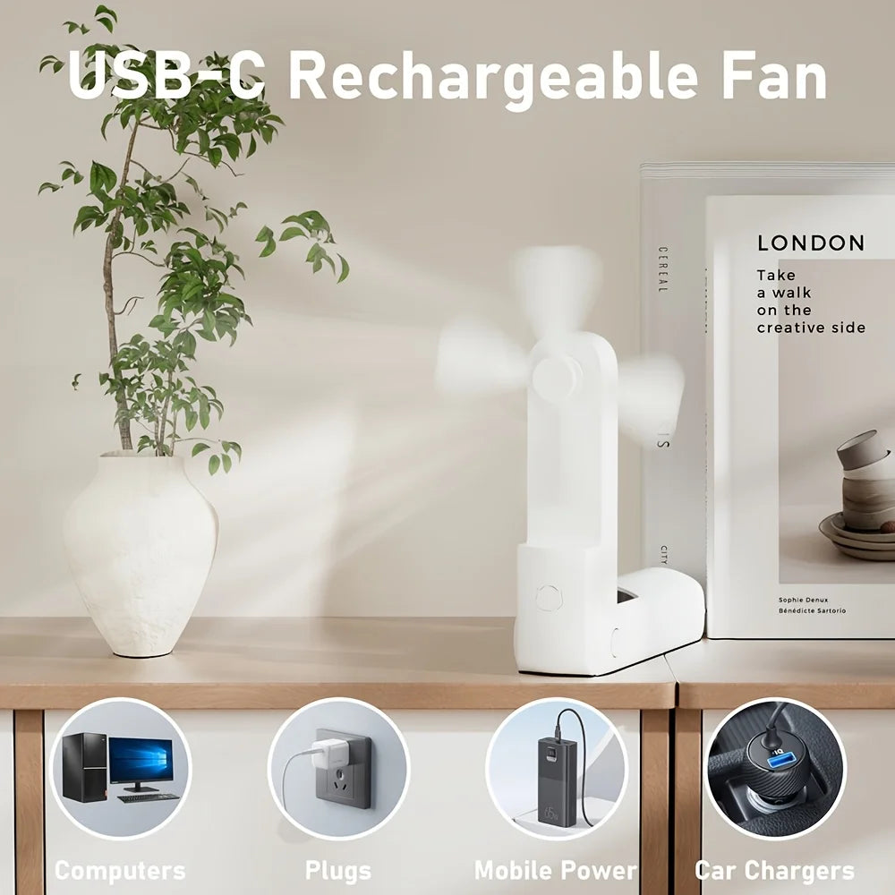 Portable Mini Handheld Fan Small Pocket Fan USB Rechargeable Battery Fan Folding Cooling USB Hand Fan with Power Bank