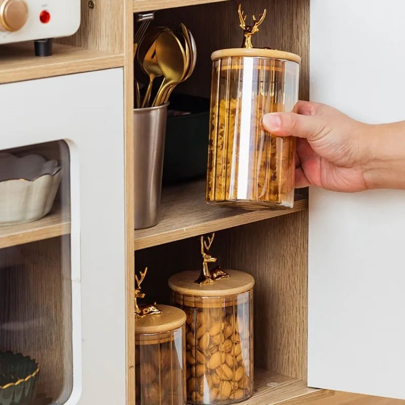 Glass Kitchen Storage Jars With Bamboo Sealing Lids Food Container For Coffee Beans Tea Candy Organizer Bottles