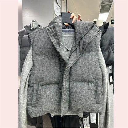 2025 Korea Chic Streetwear Personalized Vest Short Parkas Casual Elegant Coat Advanced High Street Moda All-match Women Jacket