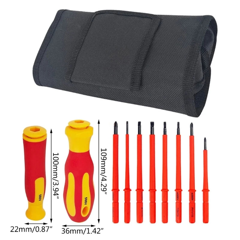 Insulated Electrician Screwdriver Set Screwdriver Set for Home Improvement and Repair Work Tool with 8Tip and Roll Bag