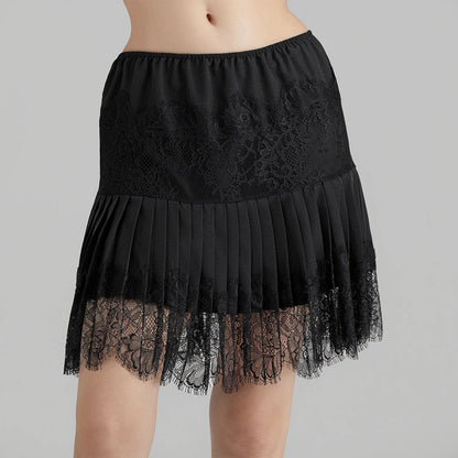 Y2k Lace Half Slip Skirt Flowy Ruffle Pleated Mini Skirts for Women Fairy Mesh Floral Mid Rise Layered Short Skirts Streetwear