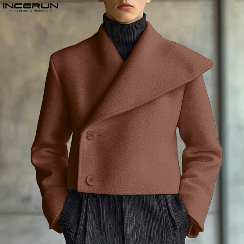 Fashion Casual Style Tops INCERUN 2025 Men's Cropped Asymmetrical Collar Suit Coat Streetwear Male Hot Sale Long Sleeved Blazers