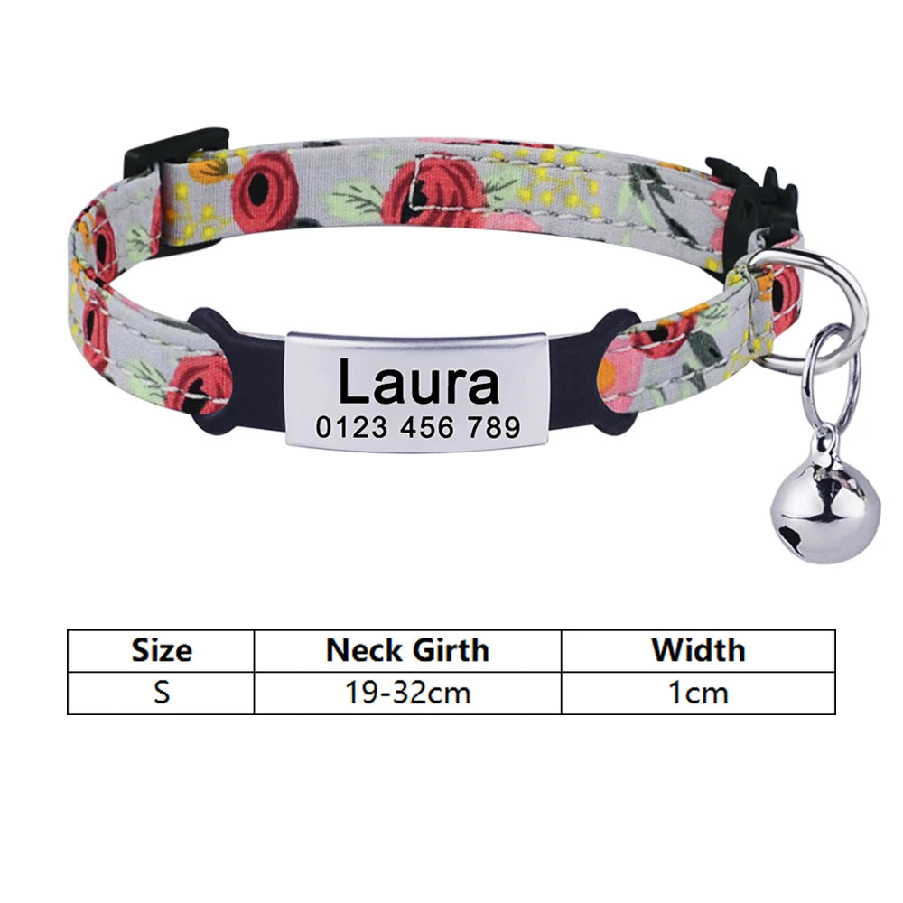 Personalized Nylon  Flowers Summer Cat Collar Id Name Tag Collar Pet Products Small Fast Breakaway Unisex Kitten Supplies
