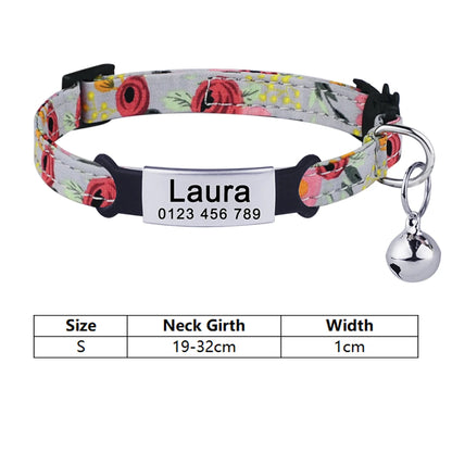 Personalized Nylon  Flowers Summer Cat Collar Id Name Tag Collar Pet Products Small Fast Breakaway Unisex Kitten Supplies