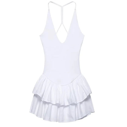 HXAO Off Shoulder Women's Dress Halter Solid Short Dresses 2025 Woman V Neck Layered Mini Dress Backless Party Dress For Women