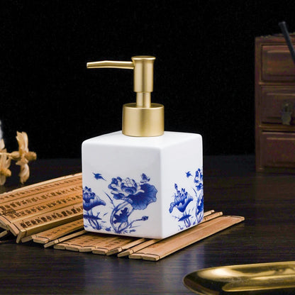 Blue and White Storage Bottle Bathroom Accessories Ceramic Soap Container Wash Table Soap Shampoo Cosmetic Storage Bottle 300ml