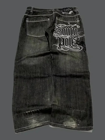 American New Fashion Old Washed Loose Jeans Women Y2K Hip Hop Harajuku Casual Joker Gothic High-waisted Wide-leg Trousers