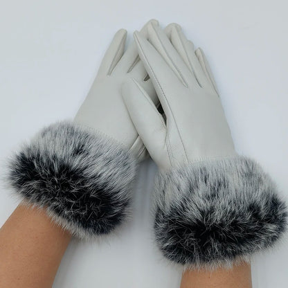 2025 Women Winter Warm Genuine Sheep Leather Glove With Real Fur Trimming Female Warm Real Leather Fur High Quality Mittens