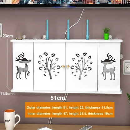 Large Wireless Wifi Router Shelf Storage Boxes Cable Power Plus Wire Bracket Wood-Plastic Wall Hanging Plug Board DIY Home Decor