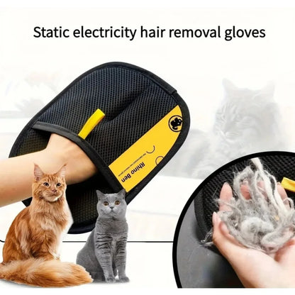Large Pet Grooming Gloves for Dogs & Cats Black Polypropylene Hair Removal with Yellow Accents Upgraded Static-Free