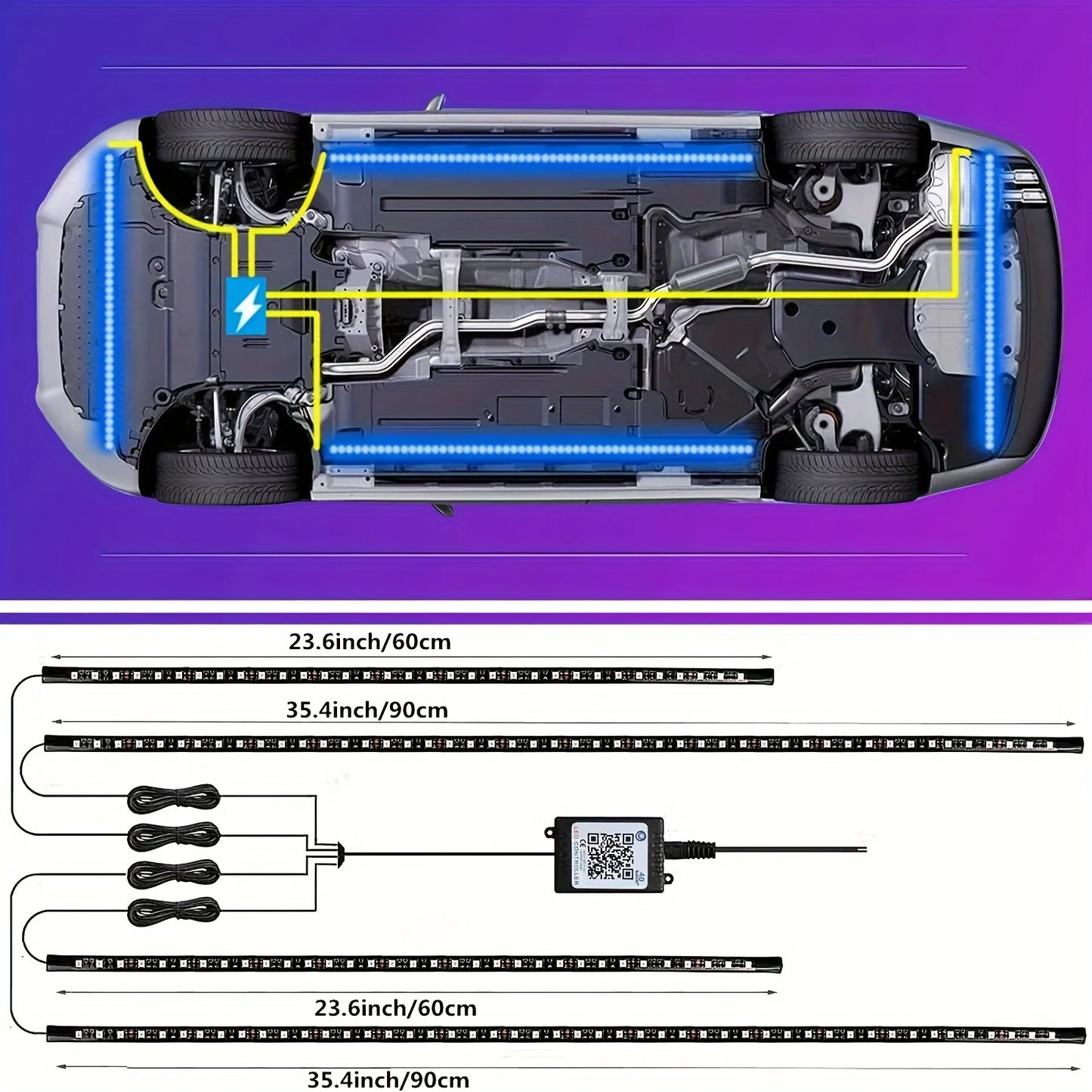 4pcs Car Underglow Neon Accent Strip Lights, App Control 16 Million Colors Music Mode Car Underglow Strip Lights Car Accessories